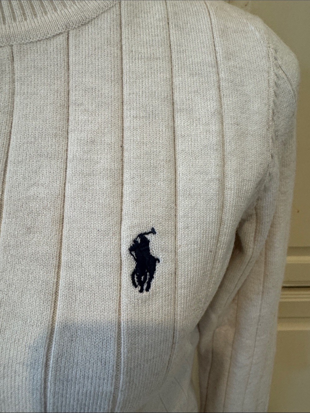 Ralph Lauren Cream Ribbed Button Cardigan with Navy Pony - Picture 2 of 5